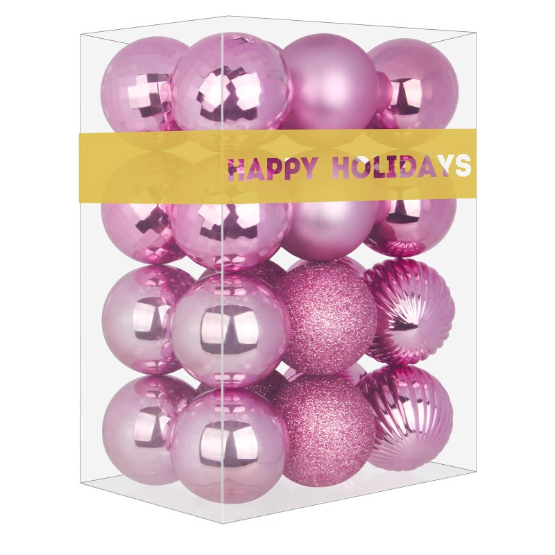 GameXcel Bubblegun Pink 1.6" Small Christmas Balls Christmas Tree Decoration Ornaments Shatterproof Hanging Balls for Birthday Halloween Holiday Wedding Decorations Set of 24pcs - Image 1